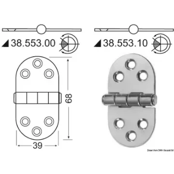 Osculati - Hinge w/central pin 68x39 mm - 38.553.00 product image