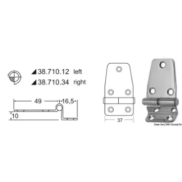 Osculati - Overhang hinge left 65,5x37 mm - 38.710.12 product image
