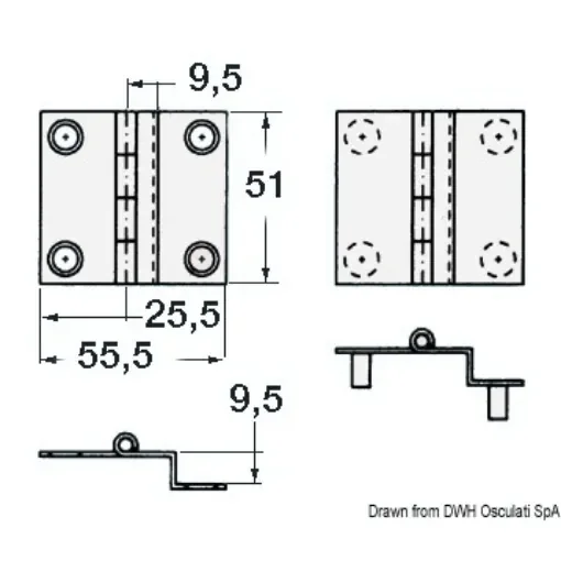 Osculati - S.S knee hinge 55x51x9.5 mm - 38.822.10 product image