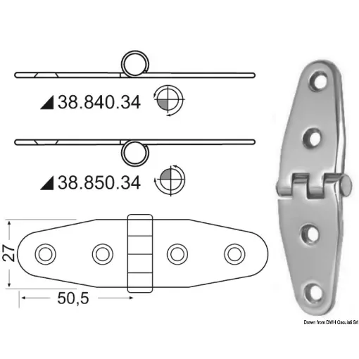 Osculati - Hinge reversed pin 101x27 mm - 38.850.34 product image