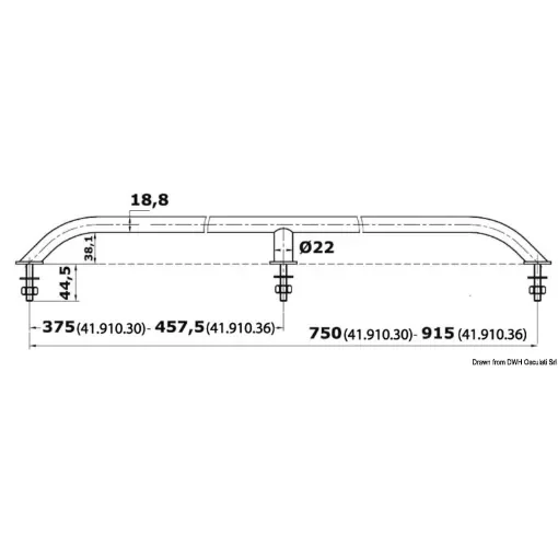 Osculati - Oval pipe handrail AISI316 external screws 915 mm - 41.910.36 product image