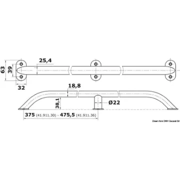 Osculati - Oval pipe handrail AISI316 19x25 mm 750 mm - 41.911.30 product image