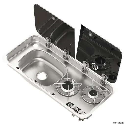 Osculati - Built-in double hob - left sink w/ glass cover and mixer - 50.714.04 product image