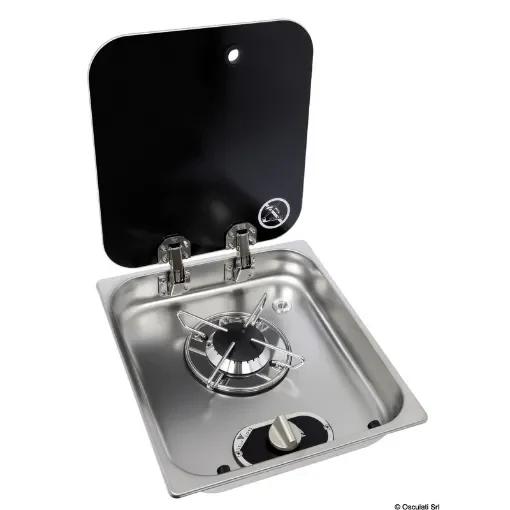 Osculati - SS hob unit w/tinted glass cover 1 burner recess 119 mm - 50.715.01 product image