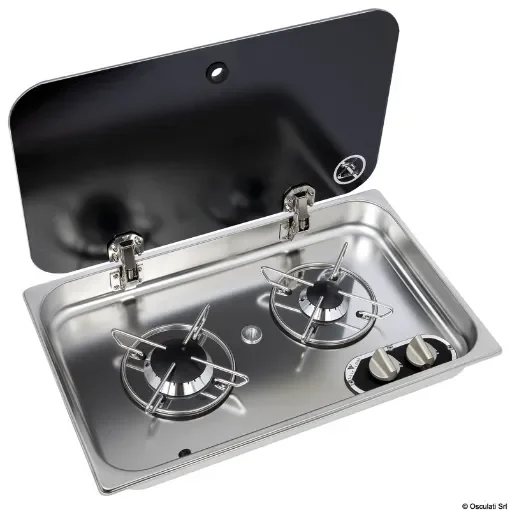 Osculati - SS hob unit w/tinted glass cover 2 burners recess 119 mm - 50.715.02 product image