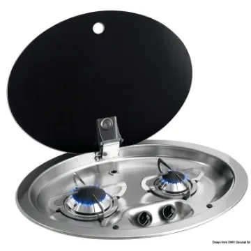 Osculati - 2-burner SS hob w/tinted glass cover 510x390 mm - 50.801.01 product image