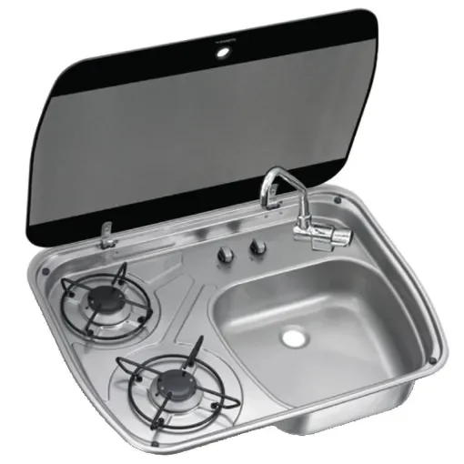 SMEV/DOMETIC stainless steel hob with smoke tempered glass lid product image