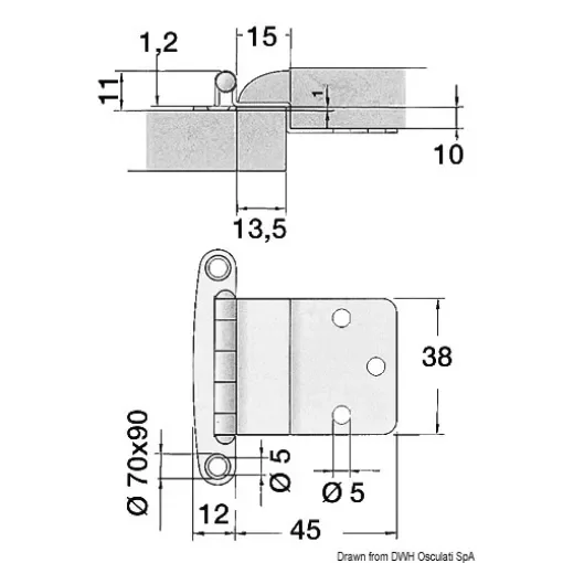 Osculati - SS hinge 57x44 mm - 71.607.00 product image