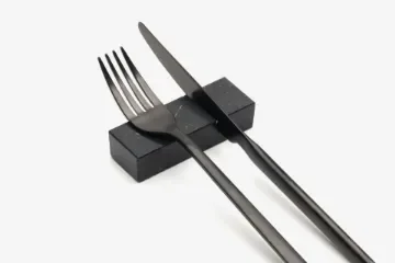Marble Cutlery rests in Black Marble with knife cut product image