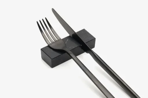 Marble Cutlery rests in Black Marble with knife cut product image