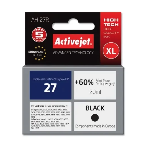 Activejet AH-27R Ink (Replacement for Hp 27 C8727A; Premium; 20 Ml; Black) - AH-27R product image