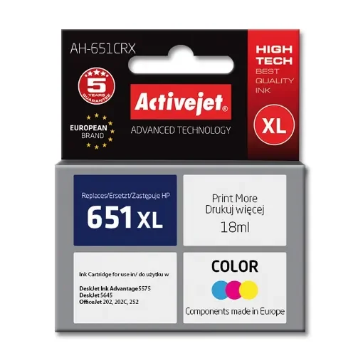 Activejet AH-651CRX Ink (Replacement for Hp 651 C2p11ae; Premium; 18 Ml; Color) - AH-651CRX product image