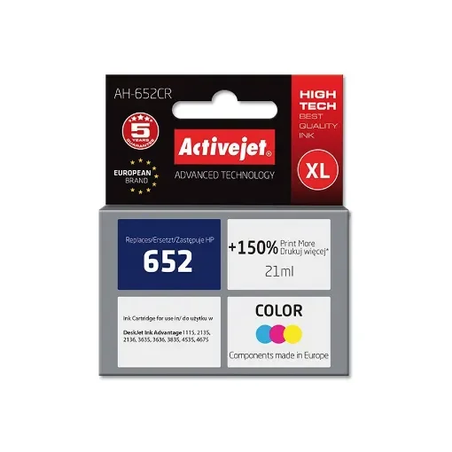 Activejet AH-652CR Ink (Replacement for Hp 652 F6v24ae; Premium; 21 Ml; Color) - AH-652CR product image