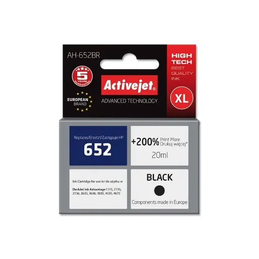 Activejet AH-652BR Ink (Replacement for Hp 652 F6v25ae; Premium; 20 Ml; Black) - AH-652BR product image