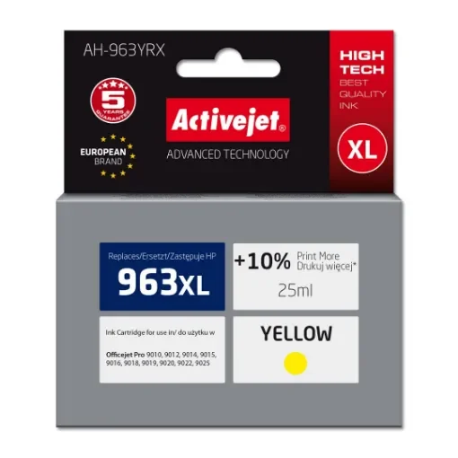 Activejet AH-963YRX Ink for Hp Printers, Replacement Hp 963XL 3Ja29ae; Premium; 1760 Pages; Yellow - AH-963YRX product image