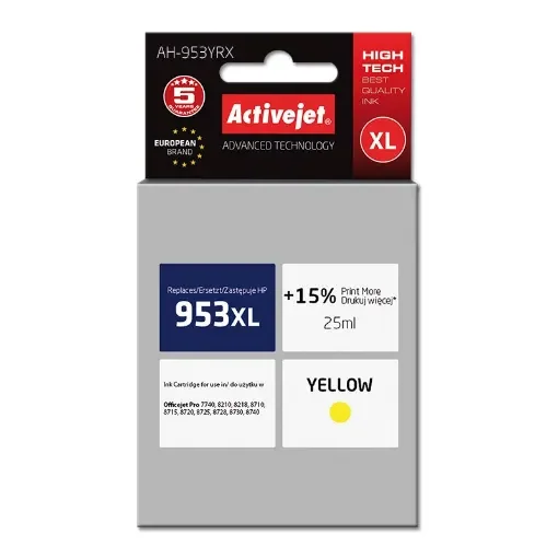 Activejet AH-953YRX Ink (Replacement for Hp 953XL F6u18ae; Premium; 25 Ml; Yellow) - AH-953YRX product image