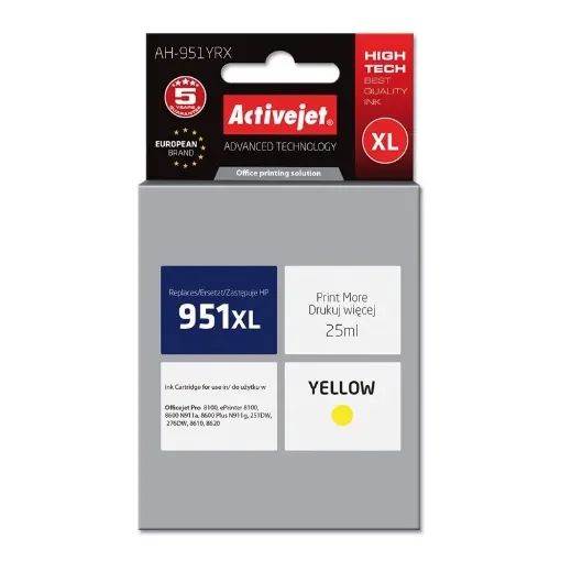 Activejet AH-951YRX Ink (Replacement for Hp 951XL CN048AE; Premium; 25 Ml; Yellow) - AH-951YRX product image