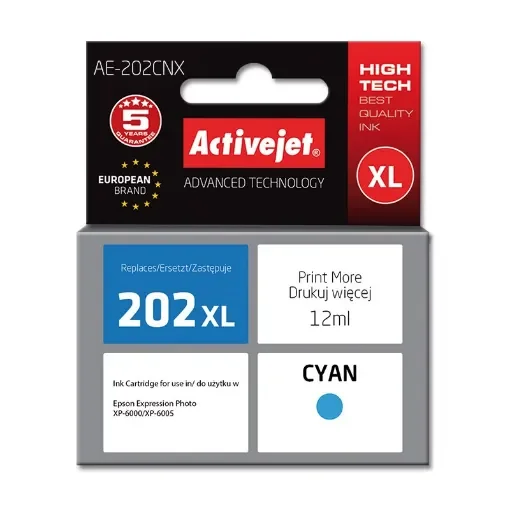 Activejet AE-202CNX Ink (Replacement for Epson 202XL H24010; Supreme; 12 Ml; Cyan) - AE-202CNX product image