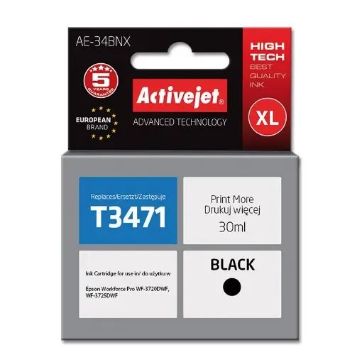 Activejet AE-34BNX Ink (Replacement for Epson 34XL T3471; Supreme; 30 Ml; Black) - AE-34BNX product image