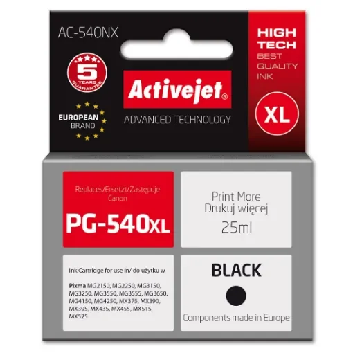 Activejet AC-540NX Ink for Canon Printer (Replacement for Canon PG-540XL) Supreme, 25 Ml, Black - AC-540NX product image