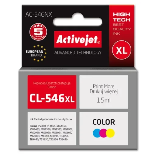 Activejet AC-546NX Printer Ink for Canon, Replacement Canon CL-546XL; Supreme; 15 Ml; Colour, Cyan, Magenta, Yellow - AC-546NX product image
