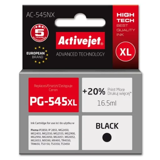 Activejet AC-545NX Printer Ink for Canon, Replacement Canon PG-545XL; Supreme; 16,5ml; Black - AC-545NX product image