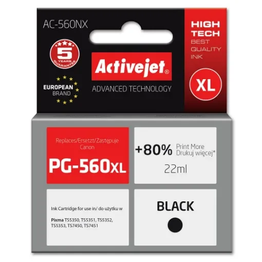 Activejet AC-560NX Printer Ink for Brother, Replacement Canon PG-560XL; Supreme; 22 Ml; Black - AC-560NX product image