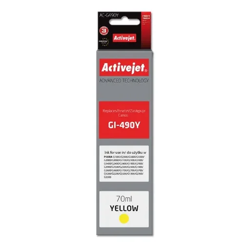 Activejet AC-G490Y Ink for Canon Printer; Canon GI-490Y Replacement; Supreme; 70 Ml; Yellow - AC-G490Y product image