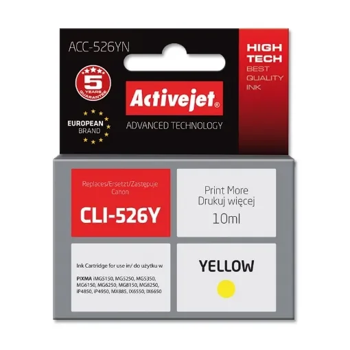 Activejet ACC-526YN Ink (Replacement for Canon CLI-526Y; Supreme; 10 Ml; Yellow) - ACC-526YN product image