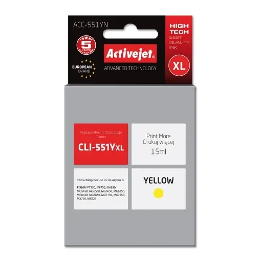 Activejet ACC-551YN Ink (Replacement for Canon CLI-551Y; Supreme; 15 Ml; Yellow) - ACC-551YN product image