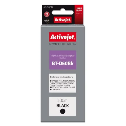 Activejet AB-D60BK Ink (Replacement Brother BT-D60BK; Supreme; 100 Ml; Black) - AB-D60Bk product image