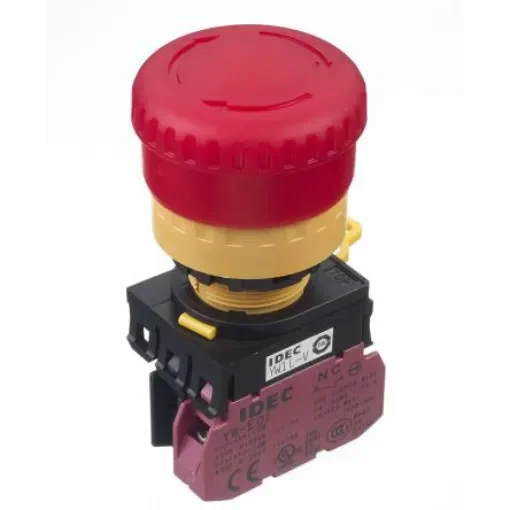 Idec YW Series Twist Release Illuminated Emergency Stop Push Button, Panel Mount, 22mm Cutout, 1NC, IP65 - YW1L-V4E01Q4R product image