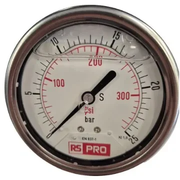 RS PRO BSP 1/4 Analogue Pressure Gauge 25bar Bottom Entry 63mm Outside Diameter - 179975 product image