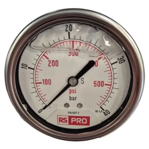 RS PRO BSP 1/4 Analogue Pressure Gauge 40bar Bottom Entry 63mm Outside Diameter - 179977 product image