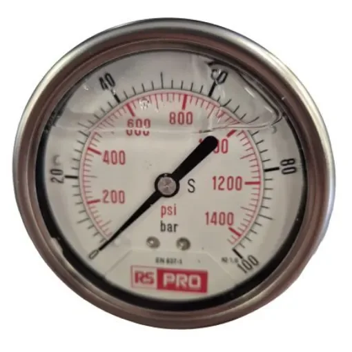 RS PRO BSP 1/4 Analogue Pressure Gauge 100bar Bottom Entry 63mm Outside Diameter - 179978 product image