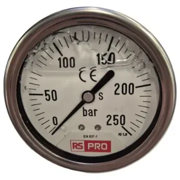 RS PRO BSP 1/4 Analogue Pressure Gauge 250bar Bottom Entry 63mm Outside Diameter - 179983 product image