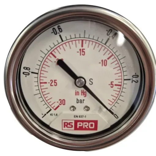 RS PRO BSP 1/4 Analogue Pressure Gauge 0bar Bottom Entry 63mm Outside Diameter - 179994 product image