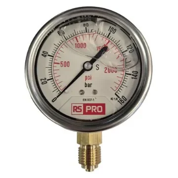 RS PRO BSP 1/4 Analogue Pressure Gauge 160bar Bottom Entry 63mm Outside Diameter - 179996 product image
