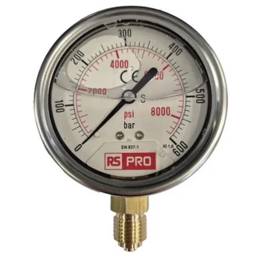 RS PRO BSP 1/4 Analogue Pressure Gauge 600bar Bottom Entry 63mm Outside Diameter - 179997 product image