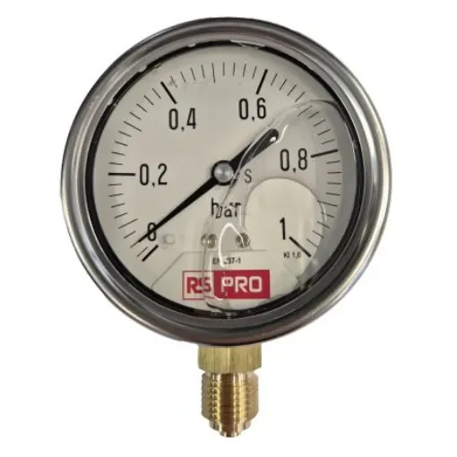 RS PRO BSP 1/4 Analogue Pressure Gauge 1bar Bottom Entry 63mm Outside Diameter - 179999 product image