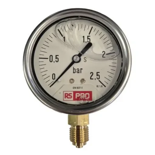RS PRO BSP 1/4 Analogue Pressure Gauge 2.5bar Bottom Entry 63mm Outside Diameter - 180000 product image