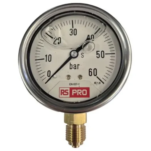 RS PRO BSP 1/4 Analogue Pressure Gauge 60bar Bottom Entry 63mm Outside Diameter - 180003 product image
