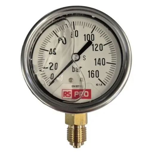 RS PRO BSP 1/4 Analogue Pressure Gauge 160bar Bottom Entry 63mm Outside Diameter - 180004 product image