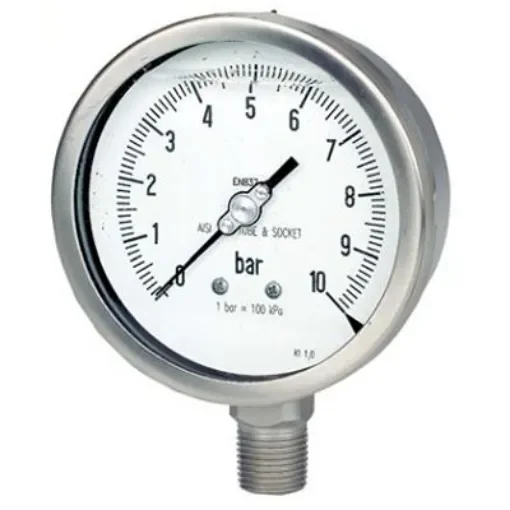 RS PRO BSP 1/2in Analogue Pressure Gauge 1bar Bottom Entry 100mm Outside Diameter - 180006 product image
