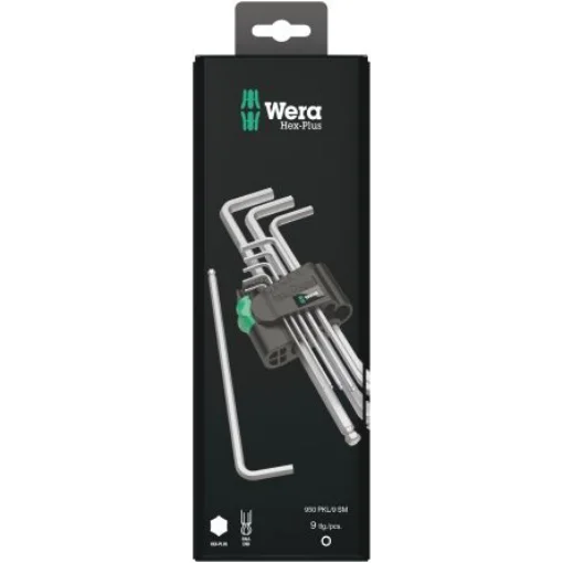 Wera 9 piece L Shape Metric Hex Key Set, 1 x 1.5x90 mm, 1 x 2.0x100 mm, 1 x 2.5x112 mm, 1 x 3.0x126 mm, 1 x 4.0x140 mm, - 05073391001 product image