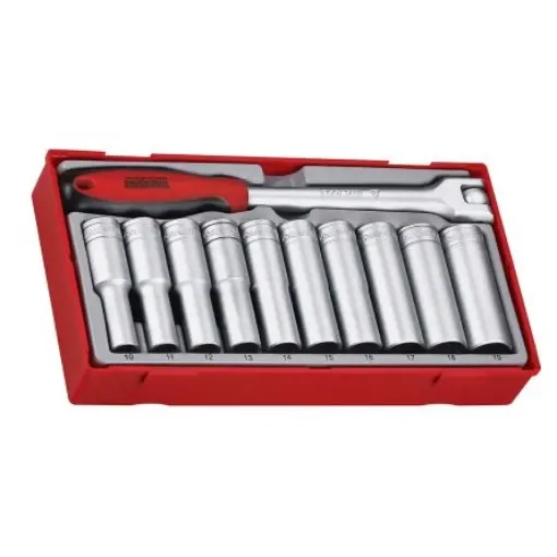 Teng Tools 11-Piece Metric 1/2 in Deep Socket Set with Ratchet, 12 point - TT1211 product image