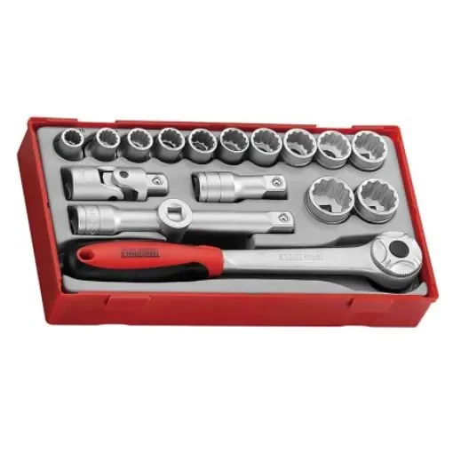 Teng Tools 18-Piece Metric 1/2 in Standard Socket Set with Ratchet, 12 point - TT1218 product image
