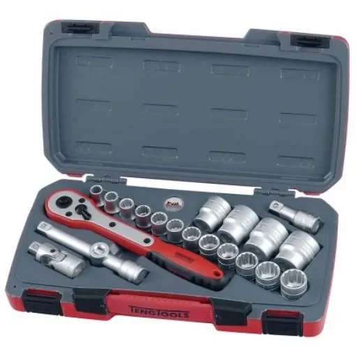 Teng Tools 21-Piece Metric 1/2 in Standard Socket Set with Ratchet, 12 point - T1221 product image