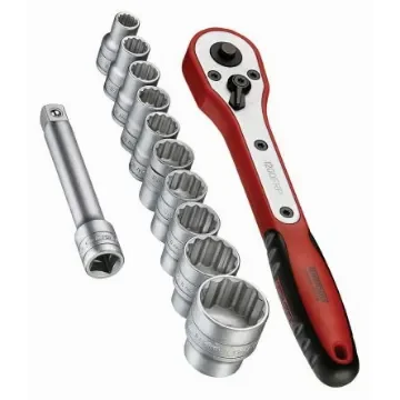 Teng Tools 12-Piece Metric 1/2 in Standard Socket Set with Ratchet, 12 point - M1212N1 product image