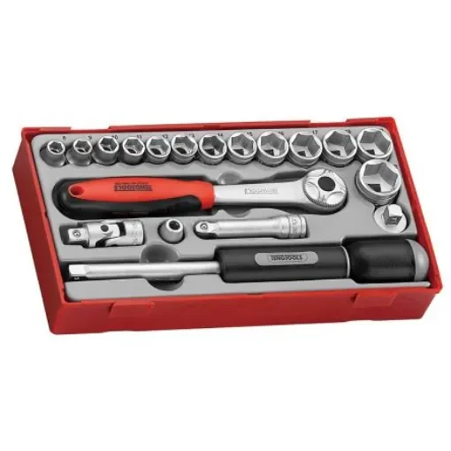 Teng Tools 19-Piece Metric 3/8 in Standard Socket Set with Ratchet, 6 point - TT3819 product image